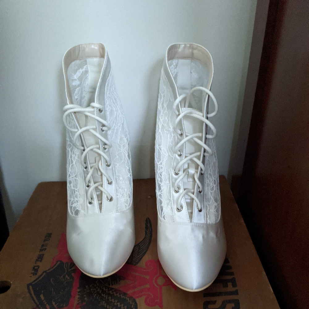 Lace and silk wedding boots